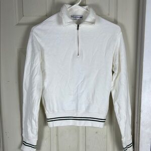 White Zip Up Sweater with Textured Fabric